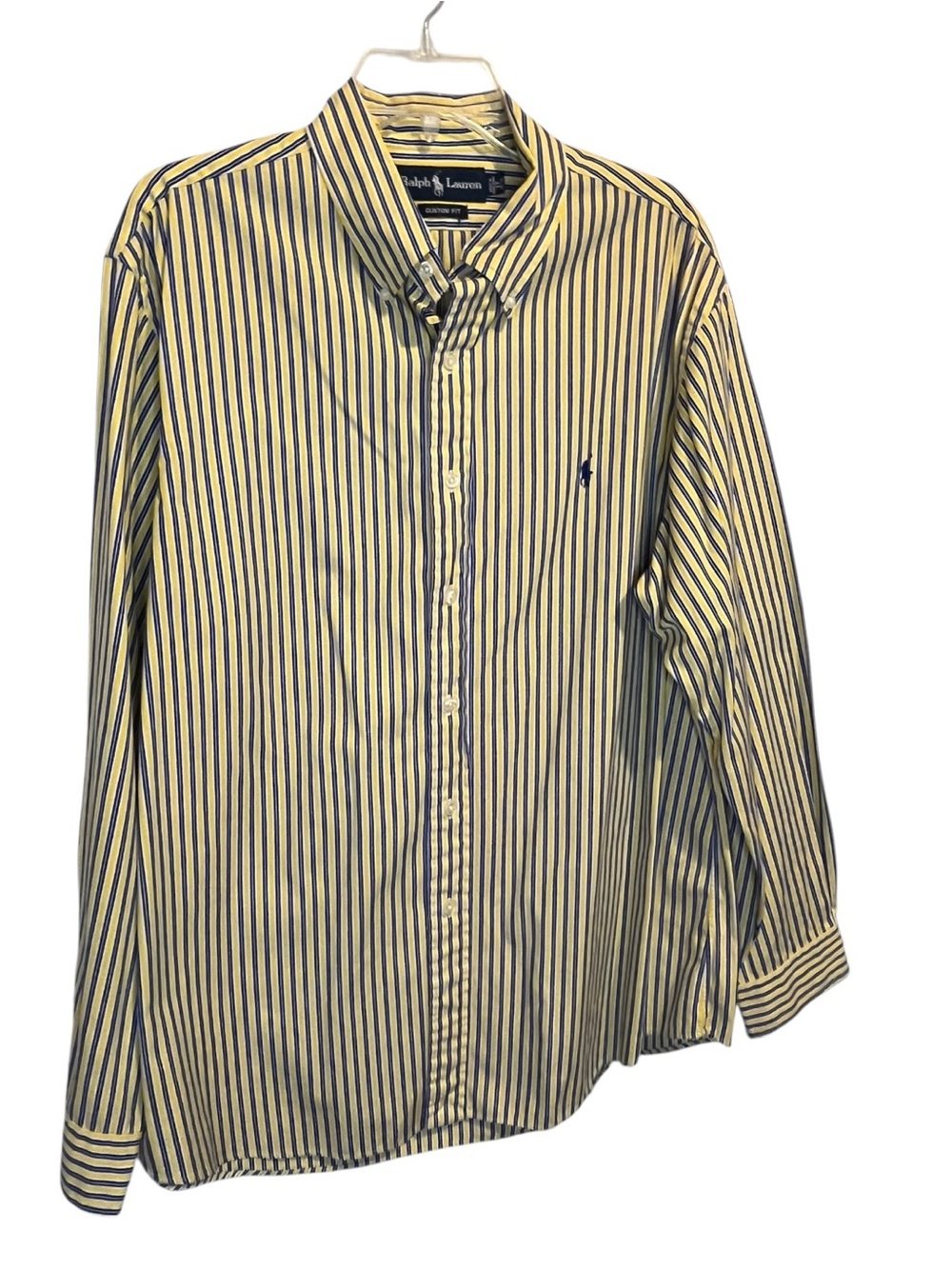 Vintage Ralph Lauren Custom Fit Yellow and Navy Striped Button Down Shirt